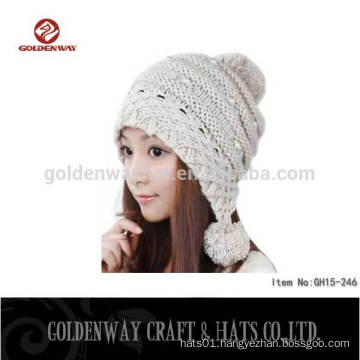 wholesale Hot Sale Fur Bobble girl Beanies Knitted Hats Knitted Wool Winter Beanie Hats